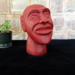 forms Red Hand Carved Mango Wood Laughing Head Figurine image 3