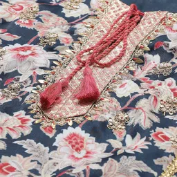 Biba Women Teal Blue & Beige Floral Printed Kurta with Palazzos & Dupatta image 2