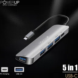 gripp POWERUP Elite Micro 5-in-1 USB 3.0 Type C to USB 3.0 Type A, USB 3.0 Type C USB Hub (High-Speed Pass-Through Charging, Silver) image 5