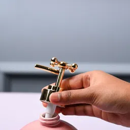 MARKET99 Pink Ethnic Motifs Embossed Round Shaped Ceramic Waterproof Soap Dispenser 300 ml image 4