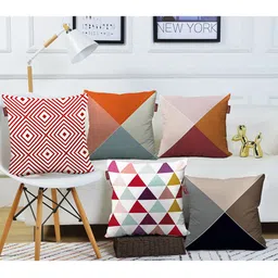 AEROHAVEN Red & Brown 5 Pieces Geometric Cotton Square Cushion Covers image 1