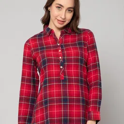 Cantabil Shirt Collar Checked Tops-picture-31