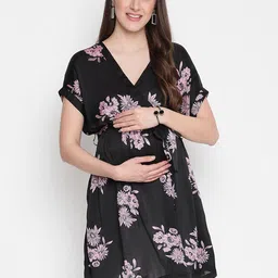 Oxolloxo Floral Printed V-Neck Wrap Maternity Tunic-picture-12