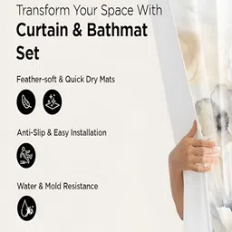 Kuber Industries White & Grey 3 Floral Bathroom curtain and Bathrugs image 1