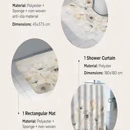 Kuber Industries White & Grey 3 Floral Bathroom curtain and Bathrugs image 2