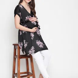 Oxolloxo Floral Printed V-Neck Wrap Maternity Tunic image 3