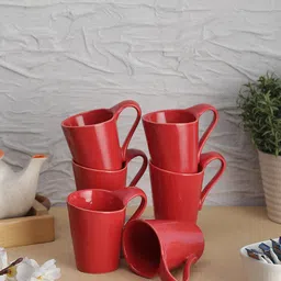 VarEesha Set Of 6 Red Solid Hand-Painted Microwave Safe Ceramic Cups-picture-12