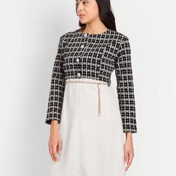 HK colours of fashion Round Neck Fit & Flare Jacquard Wool Dress image 5