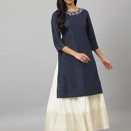 W Women Blue Printed Thread Work Kurta-picture-39