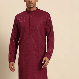 MANQ Ethnic Motifs Sequinned Embroidered Regular Kurta-picture-2