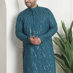 SOJANYA PLUS PLus Size Ethnic Motifs Embroidered Band Collar Long Sleeves Straight Kurta-picture-26