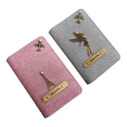 celed Personalised Glitered Name Passport Cover Combo Pack| Combo Pack of 2 | Passport Cover for Womens and Girls| Gift Pack|Travel Assessories Peach & Silver image 1