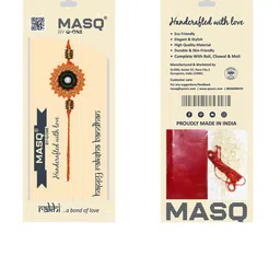 MASQ Men Set Of 2 Pearl Beaded Thread Rakhis With Roli & Rice image 3