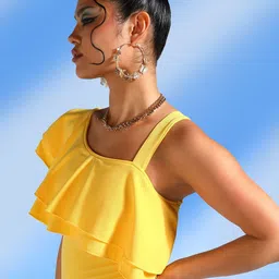 Veni Vidi Vici Yellow One Shoulder Ruffles Crop Top image 3