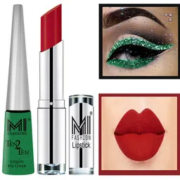 MI FASHION Set of Ten2Ten Liquid Eyeliner - 04 & Creme Matte Lipstick - Red 10-picture-24