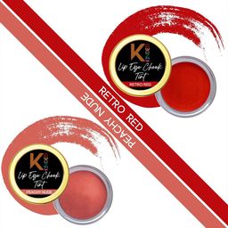 KINDED Set of 2 Creamy Matte Lip Eye Cheek Tints 8 g Each- Retro Red - Peachy Nude-picture-5