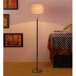 New Era Grey Cotton Drum Designer Steel Floor Lamp For Home Decor image 1
