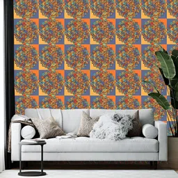 Wallpics Blue & Orange Floral Printed Self-Adhesive Wall Sticker-image-7