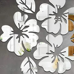 Wall1ders Silver Toned Flower & Leaf Acrylic Mirror Wall Stickers image 1