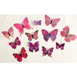 Jaamso Royals Pink & Black 12 Pieces 3D Butterfly Vinyl Self Adhesive Wall Sticker-image-87