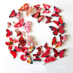 Jaamso Royals 12 Pcs Red 3D Magnet Butterfly Self Adhesive Wall Sticker-image-88