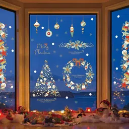 Jaamso Royals Red & Green Christmas Printed Self Adhesive Wall Sticker image 1