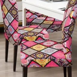 Dakshya Industries Blue & Pink 6 Pieces Printed Elastic Chair Covers image 3