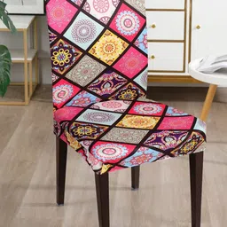 Dakshya Industries Blue & Pink 6 Pieces Printed Elastic Chair Covers image 4
