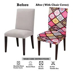Dakshya Industries Blue & Pink 6 Pieces Printed Elastic Chair Covers image 2