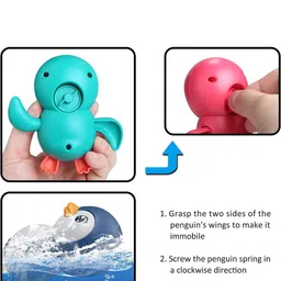 ADKD Kids Pack Of 3 Swimming Penguin Wind Up Bath Toy image 4
