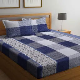 arrabi Blue Traditional 300 TC Cotton Blend King Sized Bed Sheets with 2 Pillow Covers-picture-19