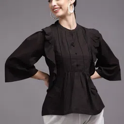 KALINI Women Black Mandarin Collar Cotton Tunic-image-75