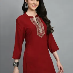MEESAN Mandarin Collar Embroidered Tunic image 3