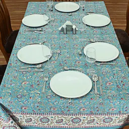 home spun & crafts Mage (60x90) Blue & White Cotton Table Cloth image 3