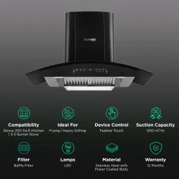 BLOWHOT Electra BAC MS 90cm 1200m3/hr Ducted Auto Clean Wall Mounted Chimney with Motion Sensor Gesture (Black) image 3