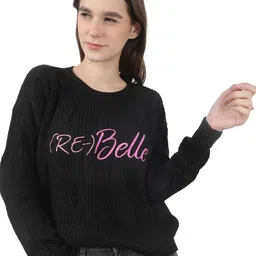 NoBarr Women Black & Pink Typography Acrylic Pullover-picture-8