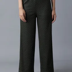 elleven Women Green & White Knitted Palazzos-image-41