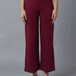 elleven Women Maroon Solid Straight Knitted Palazzos-picture-19
