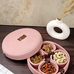 FABINALIV Pink 5 Pieces Fabric Organiser With Lid-picture-40