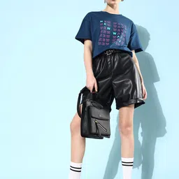 The Roadster Lifestyle Co. Women Navy Blue Pure Cotton Foraging Offgrid Graphics T-shirt image 2