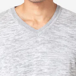 Allen Cooper Men Grey Melange Self Designed Pullover Sweater image 2