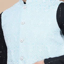 Anouk Embroidered Sequinned Pure Cotton Straight Kurta With Churidar & Nehru Jacket image 2