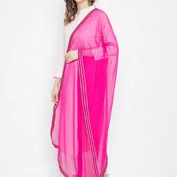 Clora Creation Women Magenta & Gold-Toned Embellished Dupatta image 4