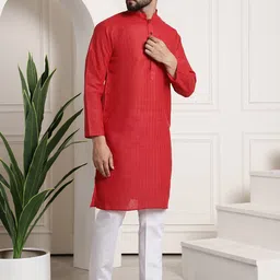 SOJANYA Checked Mandarin Collar Straight Kurta With Churidar image 4