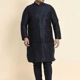 Sztori Plus Size Mandarin Collar Kurta & Churidar With Nehru Jacket-picture-27