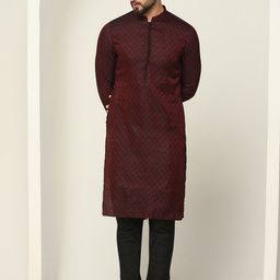 KISAH Floral Woven Design Thread Work Mandarin Collar Kurta With Churidar-picture-40