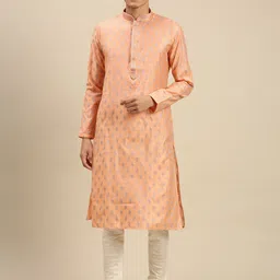 here&now x sanwara Sanwara Men Pink Floral Embroidered Kurta with Churidar image 2