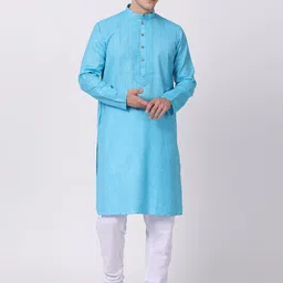 TABARD Men Blue Solid Pure Cotton Kurta with Churidar-image-5