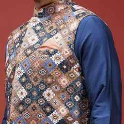 KISAH Mandarin Collar Straight Kurta & Churidar With Nehru jacket image 2