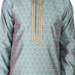 Exotic India Ethnic Motifs Mandarin Collar Zari Placket Silk Blend Kurta with Churidar image 2